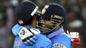 File image of former India cricketer Virender Sehwag (R) hugging Rohit Sharma.(Reuters) File image of former India cricketer Virender Sehwag (R) hugging Rohit Sharma.(Reuters)