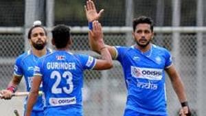 File image of Harmanpreet Singh celebrating a goal with teammates.(Frank Uijlenbroek) File image of Harmanpreet Singh celebrating a goal with teammates.(Frank Uijlenbroek)