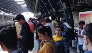Commuters had to wait 20-25 minutes as the Metro services were hit on the Blue line.(Photo:) Commuters had to wait 20-25 minutes as the Metro services were hit on the Blue line.(Photo:)