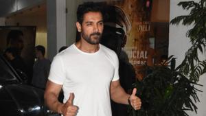 Actor John Abraham at the screening of his film Batla House in Mumbai.(IANS) Actor John Abraham at the screening of his film Batla House in Mumbai.(IANS)