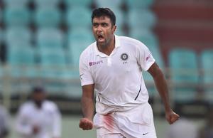 India's Ravichandran Ashwin celebrates after picking up a wicket against South Africa.(PTI) India's Ravichandran Ashwin celebrates after picking up a wicket against South Africa.(PTI)