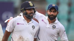 Visakhapatnam: India's Rohit Sharma reacts as teammate Ravindra Jadeja walks with him, after he was stumped by South Africa's Quinton de Kock.(PTI) Visakhapatnam: India's Rohit Sharma reacts as teammate Ravindra Jadeja walks with him, after he was stumped by South Africa's Quinton de Kock.(PTI)