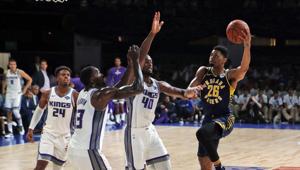 Indiana Pacers player Jeremy Lamb aims for the net during a match against Sacramento Kings at the NBA India Games 2019 in Mumbai.(AP) Indiana Pacers player Jeremy Lamb aims for the net during a match against Sacramento Kings at the NBA India Games 2019 in Mumbai.(AP)