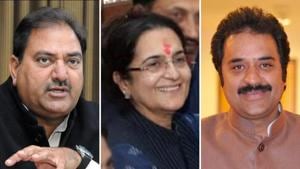 (From left to right) Abhay Singh Chautala, Kiran Chaudhry and Kuldeep Bishnoi belong to the well-known political families of Haryana and are contesting the Haryana assembly elections.(HT Photo) (From left to right) Abhay Singh Chautala, Kiran Chaudhry and Kuldeep Bishnoi belong to the well-known political families of Haryana and are contesting the Haryana assembly elections.(HT Photo)