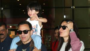 Bollywood actor Saif Ali Khan with wife Kareena Kapoor and son Taimur Ali Khan spotted at Chhatrapati Shivaji International Airport in Mumbai. Bollywood actor Saif Ali Khan with wife Kareena Kapoor and son Taimur Ali Khan spotted at Chhatrapati Shivaji International Airport in Mumbai.