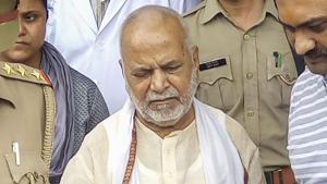 Shahjahanpur: Former Union minister Swami Chinmayanand, accused of rape by a law student, is seen outside a government hospital after a medical examination following his arrest by a special team of Uttar Pradesh police, in Shahjahanpur, Friday, Sept. 20, 2019. (PTI Photo) (PTI9_20_2019_000009A)(PTI) Shahjahanpur: Former Union minister Swami Chinmayanand, accused of rape by a law student, is seen outside a government hospital after a medical examination following his arrest by a special team of Uttar Pradesh police, in Shahjahanpur, Friday, Sept. 20, 2019. (PTI Photo) (PTI9_20_2019_000009A)(PTI)