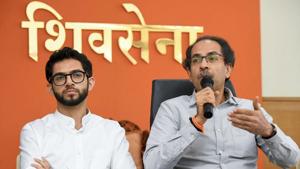 Shiv Sena party chief Uddhav Thackeray with his son Aaditya Thackeray(PTI) Shiv Sena party chief Uddhav Thackeray with his son Aaditya Thackeray(PTI)
