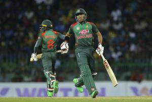 Bangladeshi batsmen Soumya Sarkar, right, and Mohammad Mithun during the third one-day international cricket match between Sri Lanka and Bangladesh.(AP) Bangladeshi batsmen Soumya Sarkar, right, and Mohammad Mithun during the third one-day international cricket match between Sri Lanka and Bangladesh.(AP)