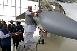 The first Rafale fighters, four out of 36 ordered, will not actually land in India until March next year. But the present ceremony will at least mark an end to India’s pursuit of a 21st century fighter(REUTERS) The first Rafale fighters, four out of 36 ordered, will not actually land in India until March next year. But the present ceremony will at least mark an end to India’s pursuit of a 21st century fighter(REUTERS)