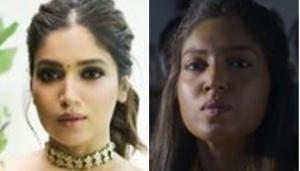Bhumi Pednekar in real life (L) and in a still from Bala (R). Bhumi Pednekar in real life (L) and in a still from Bala (R).