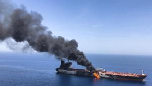 June 13, 2019 file photo of an oil tanker on fire in the sea of Oman. Iran’s state-run news agency and other media say an explosion has struck an Iranian oil tanker off the coast of Saudi Arabia on Friday.(Representative Image/AP File Photo) June 13, 2019 file photo of an oil tanker on fire in the sea of Oman. Iran’s state-run news agency and other media say an explosion has struck an Iranian oil tanker off the coast of Saudi Arabia on Friday.(Representative Image/AP File Photo)