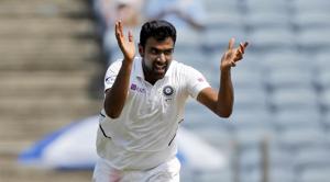 Ashwin celebrates the dismissal of South Africa's Quinton de Kock.(AP) Ashwin celebrates the dismissal of South Africa's Quinton de Kock.(AP)