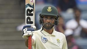 Pune: South Africa cricket team player Keshav Maharaj celebrates his half century.(PTI) Pune: South Africa cricket team player Keshav Maharaj celebrates his half century.(PTI)