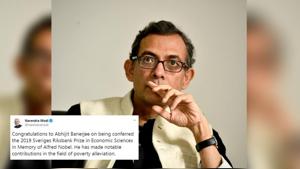 The Prime Minister also congratulated Banerjee’s French-American wife Esther Duflo and the US’ Michael Kremer who also bagged the award.(Photo: Hindustan Times) The Prime Minister also congratulated Banerjee’s French-American wife Esther Duflo and the US’ Michael Kremer who also bagged the award.(Photo: Hindustan Times)