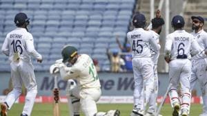 Pune: Quinton de Kock reacts after being dismissed.(PTI) Pune: Quinton de Kock reacts after being dismissed.(PTI)