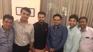 Sourav Ganguly with his new BCCI team.(Twitter/Sourav Ganguly) Sourav Ganguly with his new BCCI team.(Twitter/Sourav Ganguly)