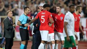 England's Tyrone Mings after speaking to referee Ivan Bebek.(Reuters) England's Tyrone Mings after speaking to referee Ivan Bebek.(Reuters)