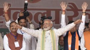 Prime Minister Narendra Modi during a BJP election rally at Ballabgarh, Haryana, on Monday, October 14, 2019. He is slated to address another rally in the state in Kurukshetra on Tuesday.(Sanjeev Verma / HT Photo) Prime Minister Narendra Modi during a BJP election rally at Ballabgarh, Haryana, on Monday, October 14, 2019. He is slated to address another rally in the state in Kurukshetra on Tuesday.(Sanjeev Verma / HT Photo)