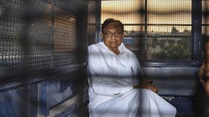 Senior Congress leader and former finance minister P Chidambaram after being produced in the Rouse Avenue Court in connection with the INX Media corruption case, in New Delhi on Tuesday.(Photo: PTI)