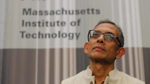 Abhijit Banerjee, one of the three winners of the 2019 Nobel Prize in Economics, waits to speak at a news conference at the Massachusetts Institute of Technology (MIT) in Cambridge, Massachusetts.(Reuters image)
