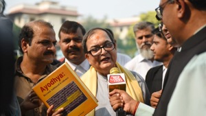 Kishore Kunal, retired IAS officer a d writer of book Ayodhya Revisited showing the Map that is claimed to be the real map of Ram Janambhoomi and submitted during court proceedings at Supreme court of India.(Photo: Sanchit Khanna/ Hindustan Times) Kishore Kunal, retired IAS officer a d writer of book Ayodhya Revisited showing the Map that is claimed to be the real map of Ram Janambhoomi and submitted during court proceedings at Supreme court of India.(Photo: Sanchit Khanna/ Hindustan Times)