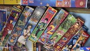 Around 24,000 kilograms of banned firecrackers and raw material worth around Rs 50 lakh were seized from a toy-manufacturing factory and a warehouse in the Narela and Bhorgarh industrial areas of outer Delhi.(Raj K Raj/HT PHOTO) Around 24,000 kilograms of banned firecrackers and raw material worth around Rs 50 lakh were seized from a toy-manufacturing factory and a warehouse in the Narela and Bhorgarh industrial areas of outer Delhi.(Raj K Raj/HT PHOTO)