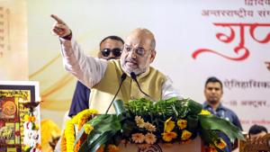 Union Home Minister Amit Shah addresses a seminar, 'Guptvanshak Veer: Skandagupta Vikramaditya', at Banaras Hindu University (BHU) in Varanasi on Thursday, Oct. 17, 2019 .(PTI Photo) Union Home Minister Amit Shah addresses a seminar, 'Guptvanshak Veer: Skandagupta Vikramaditya', at Banaras Hindu University (BHU) in Varanasi on Thursday, Oct. 17, 2019 .(PTI Photo)