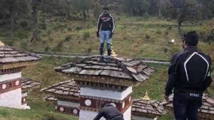 Indian tourist has been detained by the Royal Bhutan Police for allegedly desecrating a ‘chorten’ in the Buddhist kingdom.(Twitter /thebhutanese Photo) Indian tourist has been detained by the Royal Bhutan Police for allegedly desecrating a ‘chorten’ in the Buddhist kingdom.(Twitter /thebhutanese Photo)