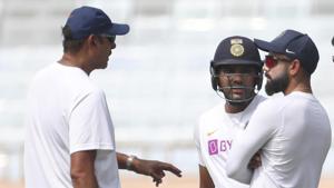 India's captain Virat Kohli, right, and teammate Rohit Sharma, center, listen to team coach Ravi Shastri during a training session ahead of their third and last cricket test match against South Africa in Ranchi, India, Friday, Oct. 18, 2019. (AP Photo/Aijaz Rahi)(AP) India's captain Virat Kohli, right, and teammate Rohit Sharma, center, listen to team coach Ravi Shastri during a training session ahead of their third and last cricket test match against South Africa in Ranchi, India, Friday, Oct. 18, 2019. (AP Photo/Aijaz Rahi)(AP)