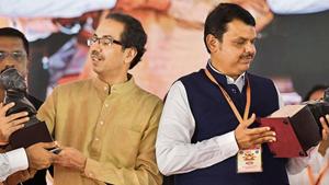Shiv Sena chief Uddhav Thackeray and CM Devendra Fadnavis in Navi Mumbai in September.(Bachchan Kumar/HT file) Shiv Sena chief Uddhav Thackeray and CM Devendra Fadnavis in Navi Mumbai in September.(Bachchan Kumar/HT file)