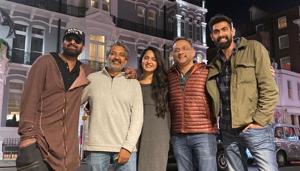 Prabhas, SS Rajamouli, Anushka Shetty, Rana Daggubati unite in London. Prabhas, SS Rajamouli, Anushka Shetty, Rana Daggubati unite in London.