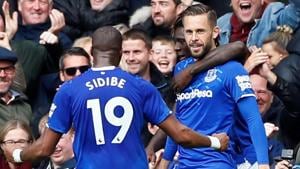 Everton's Gylfi Sigurdsson celebrates scoring their second goal.(Action Images via Reuters)