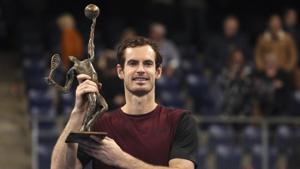 Andy Murray of Britain poses with the trophy after winning the European Open final tennis match.(AP) Andy Murray of Britain poses with the trophy after winning the European Open final tennis match.(AP)