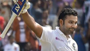 India's Rohit Sharma celebrates his double century.(PTI) India's Rohit Sharma celebrates his double century.(PTI)
