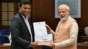 After meeting with Prime Minister Narendra Modi in New Delhi, Yadav said he is happy to know that the Prime Minister was following his project and was updated with information about it.(PTI Photo) After meeting with Prime Minister Narendra Modi in New Delhi, Yadav said he is happy to know that the Prime Minister was following his project and was updated with information about it.(PTI Photo)