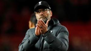 Liverpool manager Juergen Klopp applauds fans after the match.(REUTERS) Liverpool manager Juergen Klopp applauds fans after the match.(REUTERS)