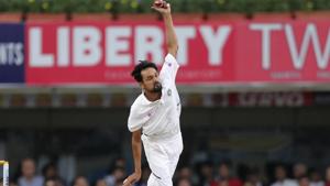 India's Shahbaz Nadeem bowls.(AP) India's Shahbaz Nadeem bowls.(AP)