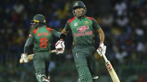 Bangladeshi batsmen Soumya Sarkar, right, and Mohammad Mithun run between wickets.(AP) Bangladeshi batsmen Soumya Sarkar, right, and Mohammad Mithun run between wickets.(AP)