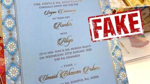 Ranbir Kapoor and Alia Bhatt fake wedding card.(Twitter/@UpMidlands) Ranbir Kapoor and Alia Bhatt fake wedding card.(Twitter/@UpMidlands)