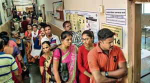 Voters wait for their turn at a polling booth in Worli during the Maharashtra assembly election, October 21, 2019.(HT Photo) Voters wait for their turn at a polling booth in Worli during the Maharashtra assembly election, October 21, 2019.(HT Photo)