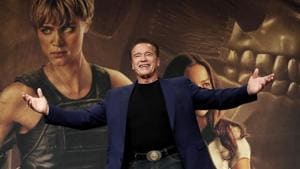 Actor Arnold Schwarzenegger gestures during a press conference to promote his latest movie Terminator: Dark Fate in Seoul, South Korea.(AP) Actor Arnold Schwarzenegger gestures during a press conference to promote his latest movie Terminator: Dark Fate in Seoul, South Korea.(AP)