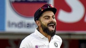 Ranchi: Indian captain Virat Kohli celebrates the dismissal of South Africa's Quinton de Kock.(PTI) Ranchi: Indian captain Virat Kohli celebrates the dismissal of South Africa's Quinton de Kock.(PTI)