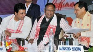 Assam Chief Minister Sarbananda Sonowal along with Bangladesh Commerce Minister Tipu Munshi (C) and Tripura Chief Minister Biplab Kumar Deb (L) at the inaugural day of two days long India Bangladesh Stakeholders' Meet 2019 in Guwahati on Tuesday.(ANI) Assam Chief Minister Sarbananda Sonowal along with Bangladesh Commerce Minister Tipu Munshi (C) and Tripura Chief Minister Biplab Kumar Deb (L) at the inaugural day of two days long India Bangladesh Stakeholders' Meet 2019 in Guwahati on Tuesday.(ANI)