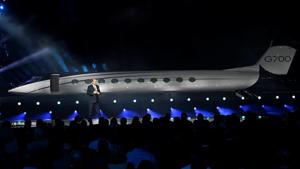 Gulfstream Aerospace Corp. President Mark Burns speaks during the unveiling of the company's new G700 business jet during a news conference at the National Business Aviation Association (NBAA) exhibition in Las Vegas, Nevada, U.S. October 21, 2019.(REUTERS) Gulfstream Aerospace Corp. President Mark Burns speaks during the unveiling of the company's new G700 business jet during a news conference at the National Business Aviation Association (NBAA) exhibition in Las Vegas, Nevada, U.S. October 21, 2019.(REUTERS)