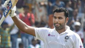 Ranchi: India's Rohit Sharma celebrates his double century.(PTI) Ranchi: India's Rohit Sharma celebrates his double century.(PTI)