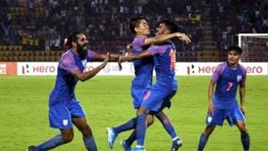 File image of players of Indian football team celebrating after scoring a goal.(PTI) File image of players of Indian football team celebrating after scoring a goal.(PTI)