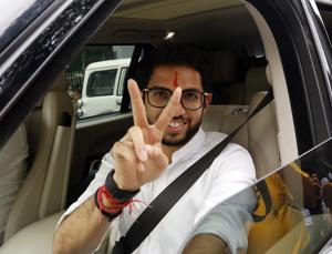 A poster calling Aaditya Thackeray as future Chief Minister on Friday came up in Worli, the constituency from which he has been elected in Maharashtra assembly elections.(AP Photo) A poster calling Aaditya Thackeray as future Chief Minister on Friday came up in Worli, the constituency from which he has been elected in Maharashtra assembly elections.(AP Photo)