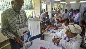 Election officials at a centre for counting votes for the Maharashtra assembly election.(PTI file photo) Election officials at a centre for counting votes for the Maharashtra assembly election.(PTI file photo)