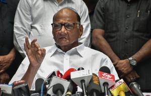 NCP president Sharad Pawar addresses the media in Mumbai, October 24, 2019(PTI) NCP president Sharad Pawar addresses the media in Mumbai, October 24, 2019(PTI)