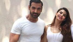 Jacqueline Fernandez and John Arbraham pose together. Jacqueline Fernandez and John Arbraham pose together.